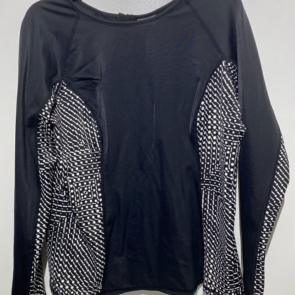 Miraclesuit Women's Black White Back Zip Long Sleeve Rash Guard Swimwear Large